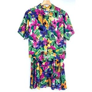Vintage Pendleton Classic Skirt Top Set Womens Size 14 Floral Tropical Tiki